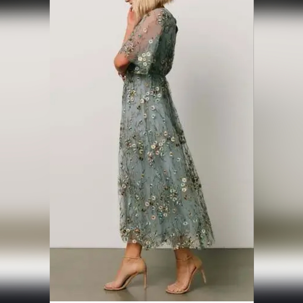 Baltic Born Women’s Size XS Blue Floral Arabella Embroidered Tulle Maxi Dress - Picture 2 of 6